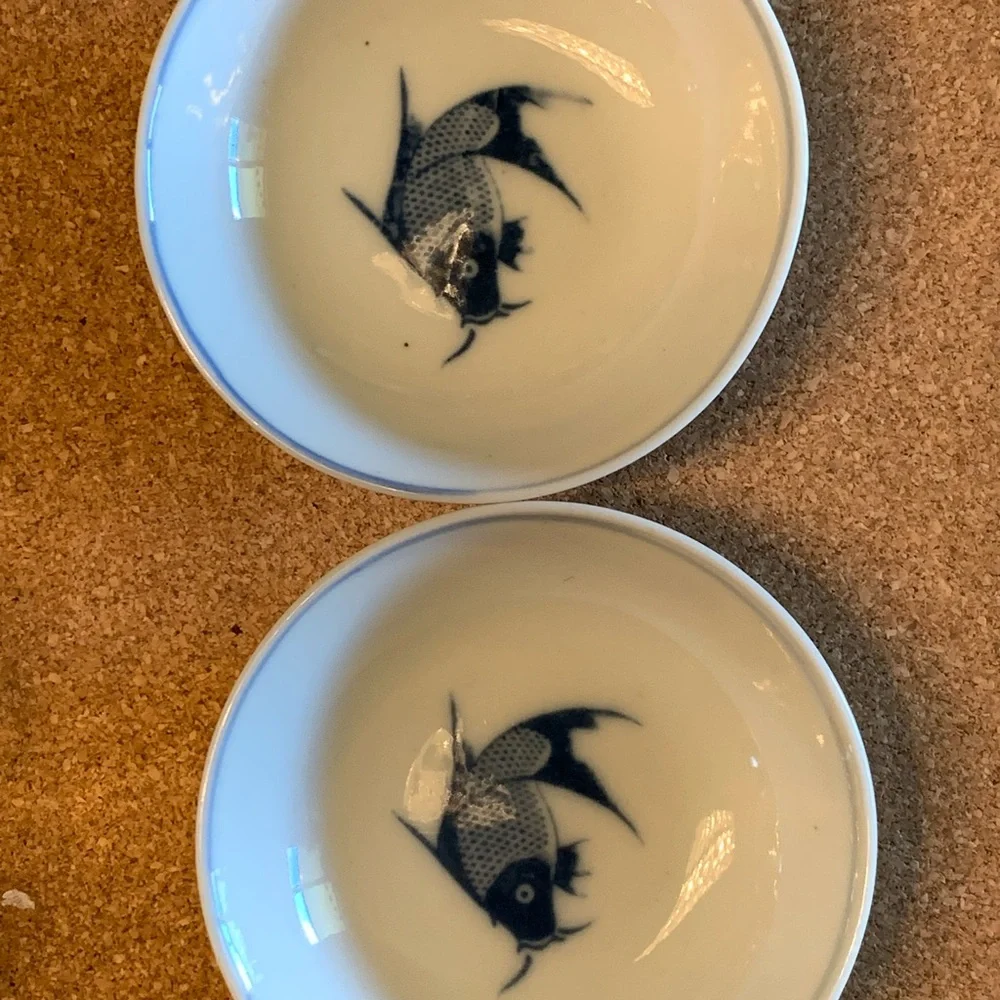 Ceramic Fish Blue White Design Sauce Bowl Set of 2